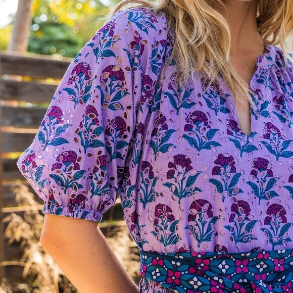 Printfresh Countryside Drives To and From Eyelet Dress Lavender Fields Small New - Picture 3 of 16